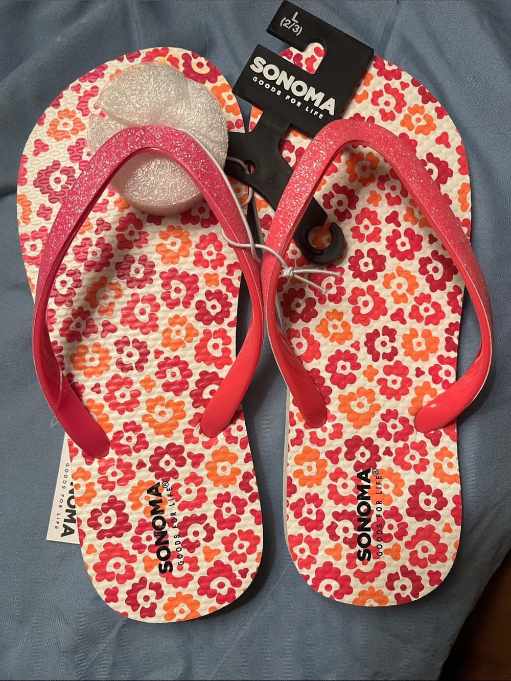 Sonoma Pink and Orange Floral Flip Flops